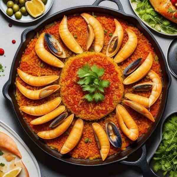 Паэлья с зубаткой и морепродуктами